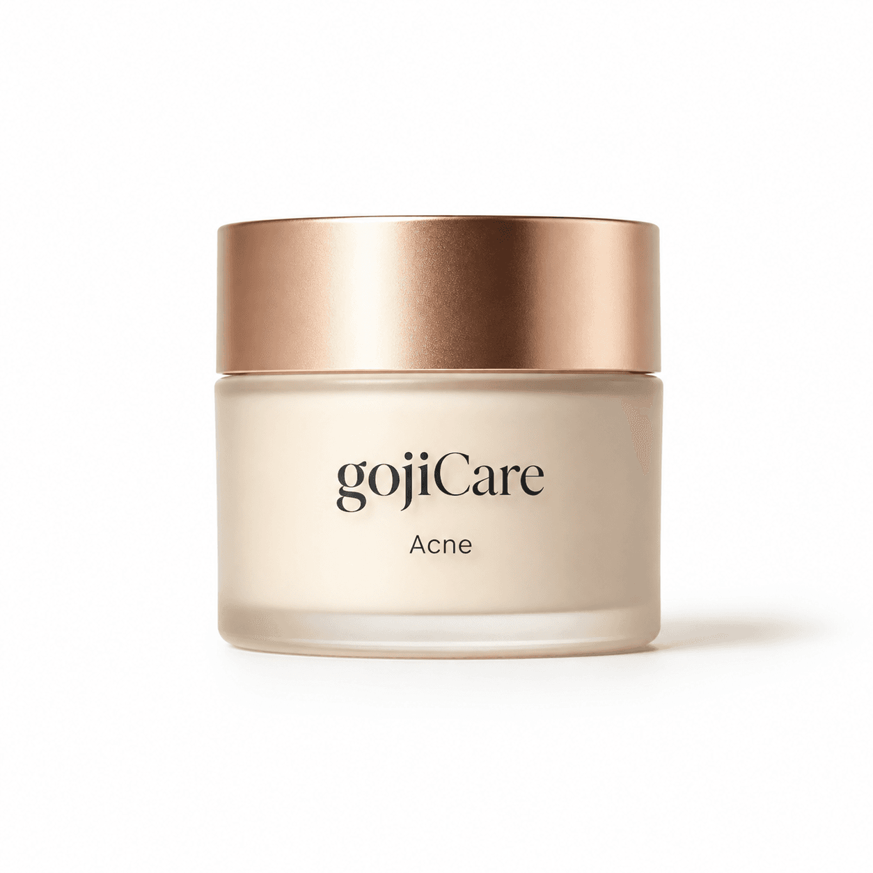 Frosted-glass jar with a copper-toned lid representing the acne treatment cream