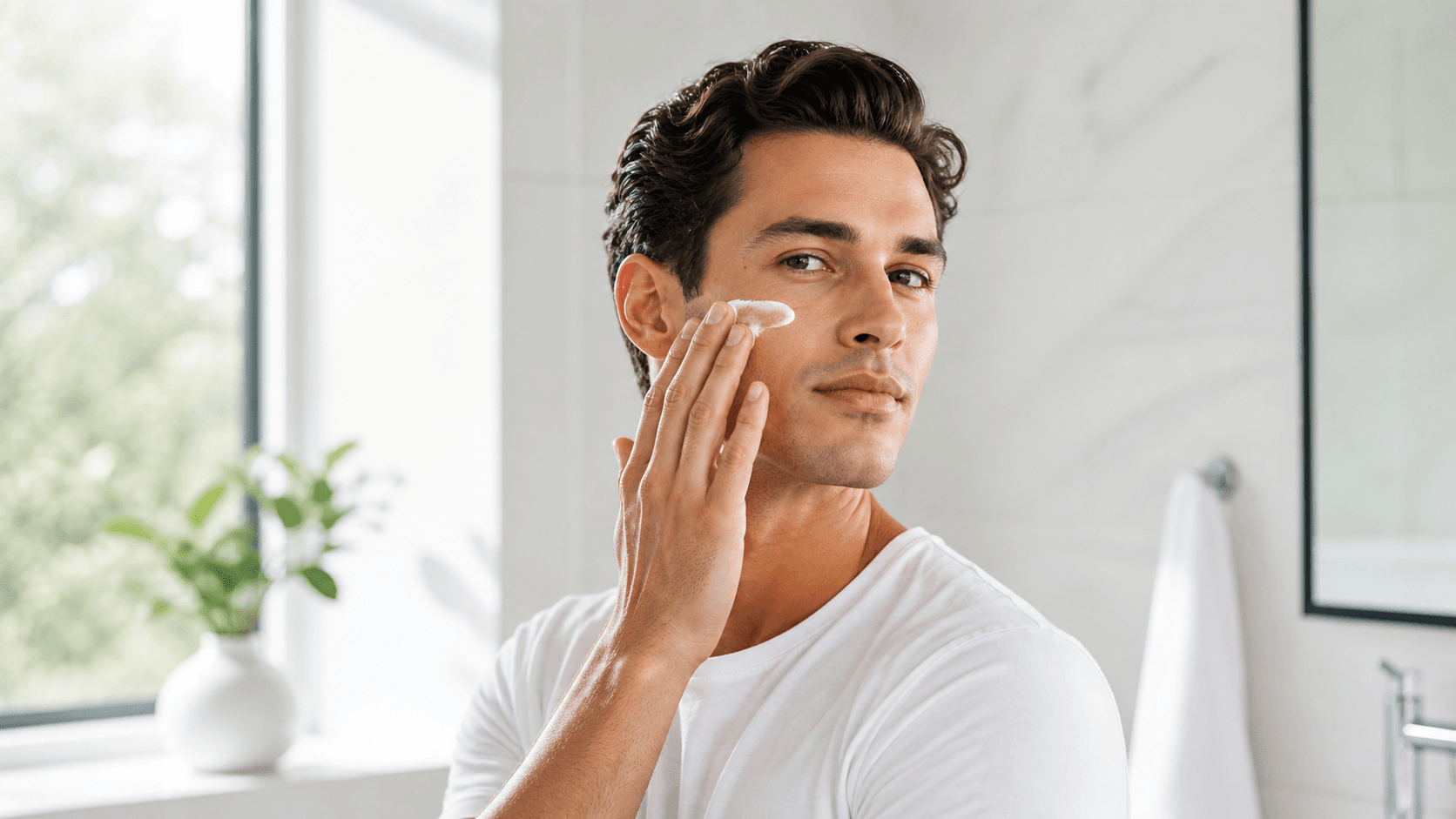 Person applying skincare cream