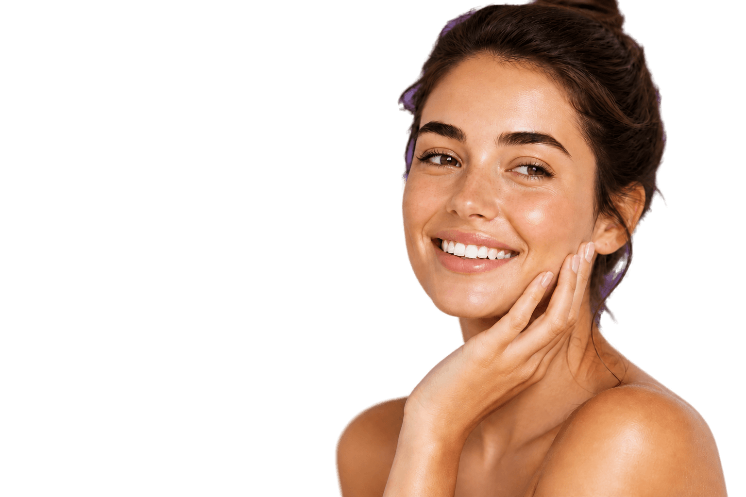 Man with healthy glowing skin touching his face